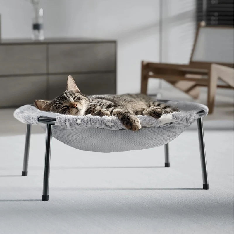 POMESEA lit-hamac chat surélevé — Housse à lueur nocturne, Gris, Taille L, Lavable en machine