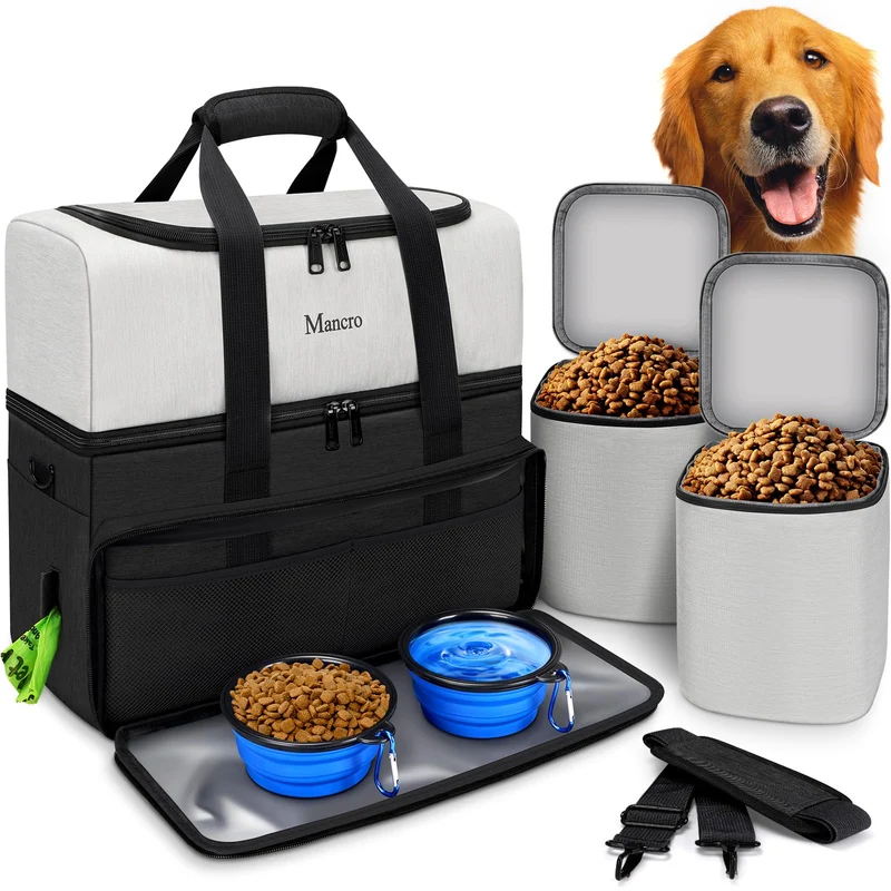 Mancro Sac de Voyage pour Chien à Double Couches – Grande Capacité Conteneurs Alimentaires et Gamelles Pliables