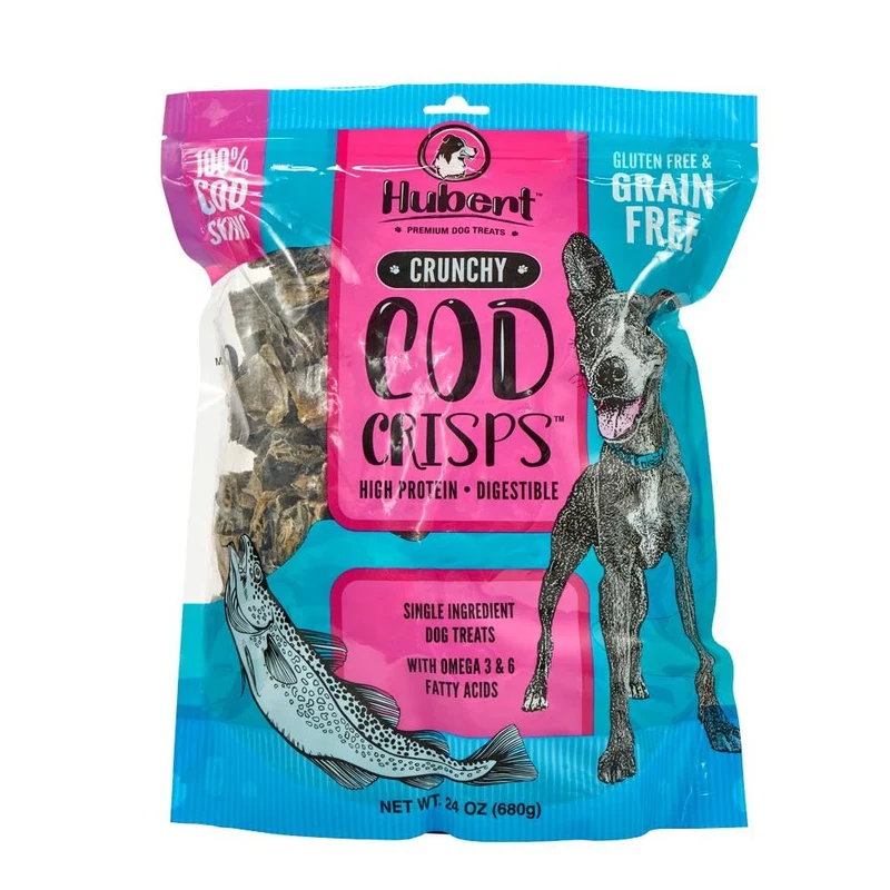 Hubert Pet Premium Tranches croustillantes de peau de cabillaud – Friandises naturelles, sac de 680 g, sans additifs