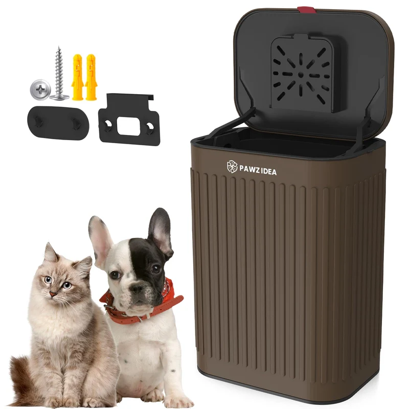 PAWZIDEA Poubelle murale extérieure pour déjections canines – 2,1 gal, filtre charbon actif, étanche