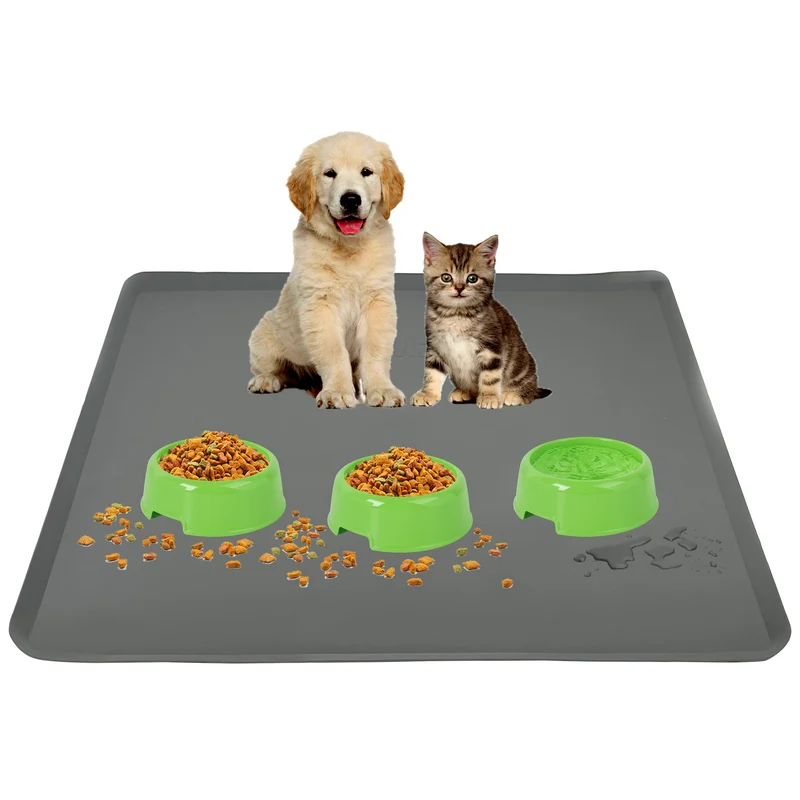 Skywin TidyFriend: Tapis Alimentaire Silicone 28 × 30 po – Anti-Déversement, Antidérapant, Lavable, Gris Foncé