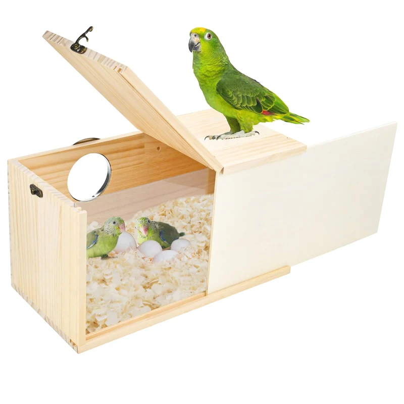 CooShou Nid d'Élevage pour Perruche et Cockatiel – Boîte Nid en Pin Naturel et Transparente