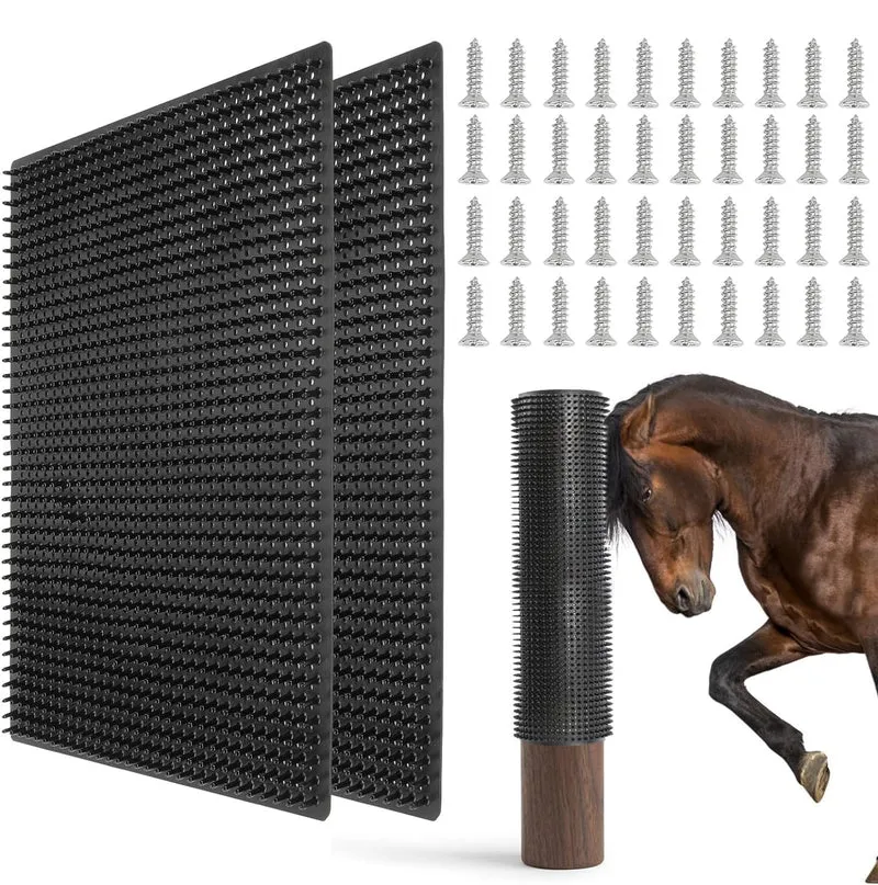 GINDOOR 2 Pack Grand Poste de Grattage pour Chevaux et Bétail – Brosse et Pad de Grattage 55×50 cm