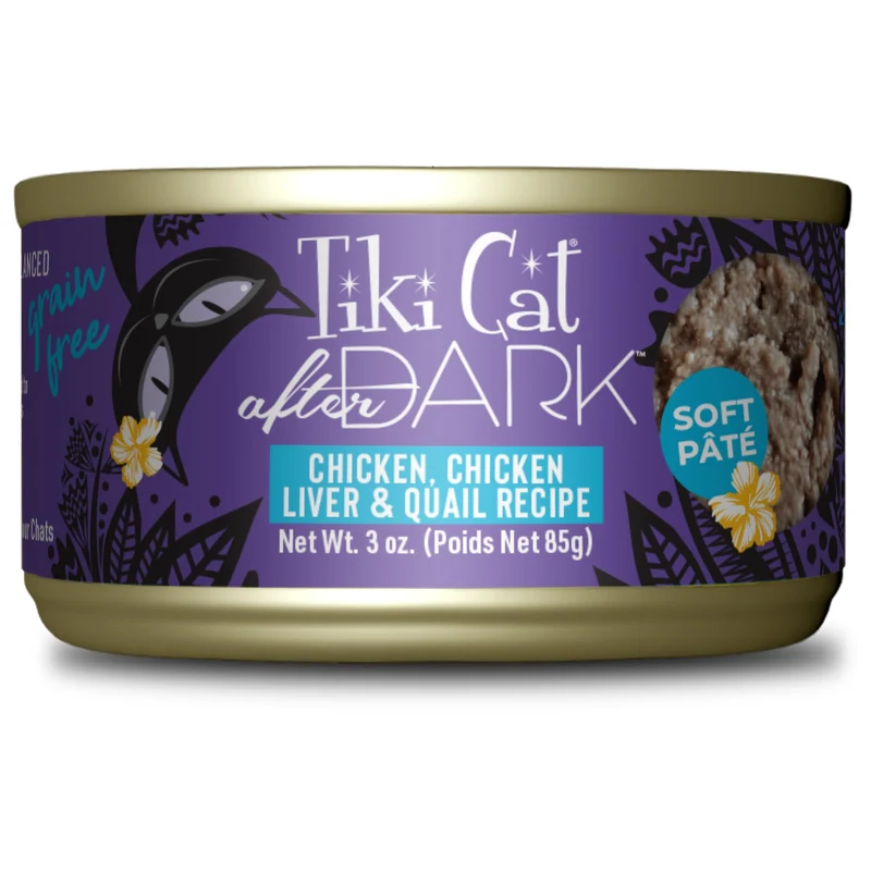 Tiki Cat After Dark Pâté Humide – Poulet & Œufs de Caille, Protéines Élevées, Chats Adultes, 12x3 oz