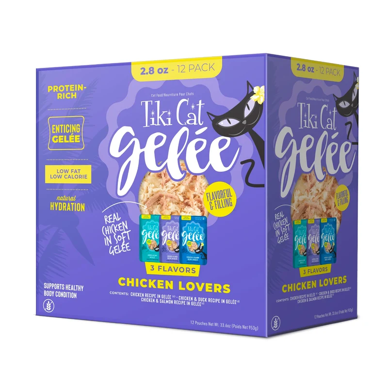 Tiki Cat Luau Lean Gelee — Nourriture humide pour chat, variété en sachets 2,8 oz (12 sachets), faible en calories