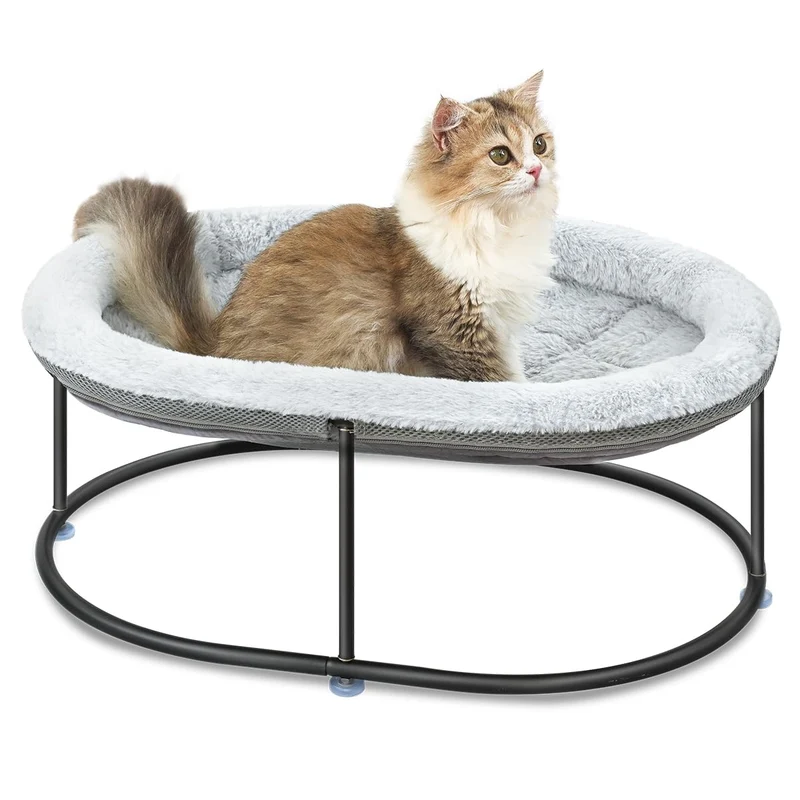 Zoratoo Hamac Chat Élevé – Couchage Douillet avec Coussin Détachable et Cadre Stable Gris