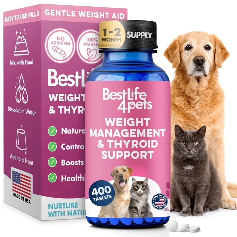 Perte de Poids Naturelle pour Chiens et Chats — Soutien Thyroïde Doux BestLife4Pets (400 comprimés)
