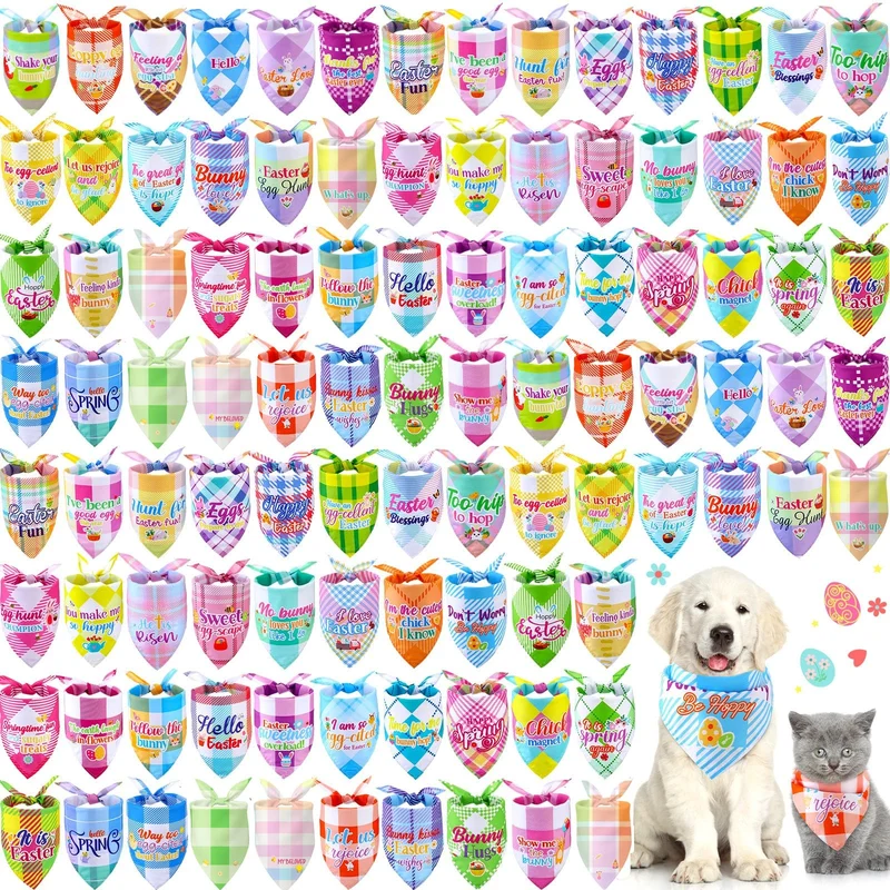 Sweetude – Lot de 100 bandanas imprimés Pâques pour chiens et chats