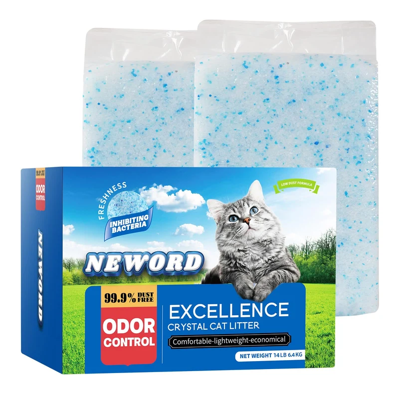 NEWORD Cristaux Litière pour Chats – Contrôle des Odeurs Supérieur, 14 lb au total (2 sacs de 7 lb) Bleu Silice Gel