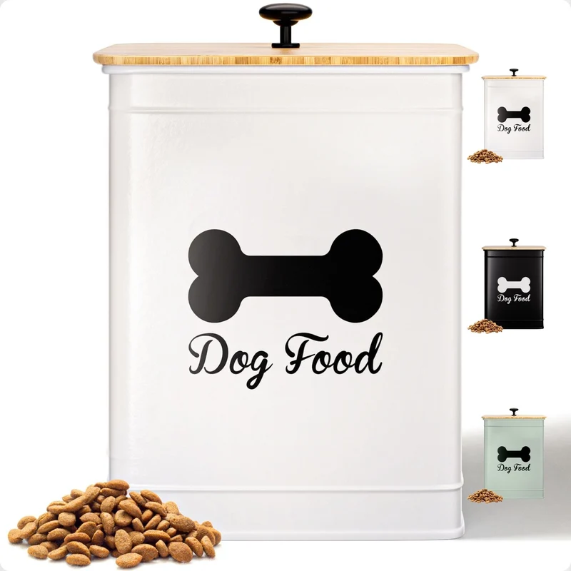 HB Design Co Conteneur Hermétique pour Nourriture de Chien 5-7 lb — Capacité 25 Tasses, Couvercle Bambou et Poignée Métal