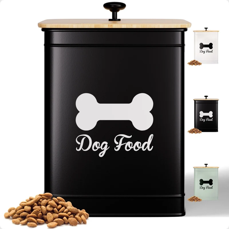 HB Design Co. Conteneur Hermétique pour Nourriture de Chien – Capacité 5-7 Livres (≈25 Tasses) – Couvercle Bambou