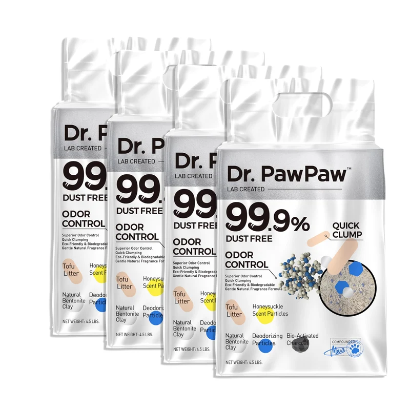 Litière pour chats au tofu Dr. PawPaw – Agglomérante, parfum chèvrefeuille, 18 lb, sans poussière et contrôle d’odeur