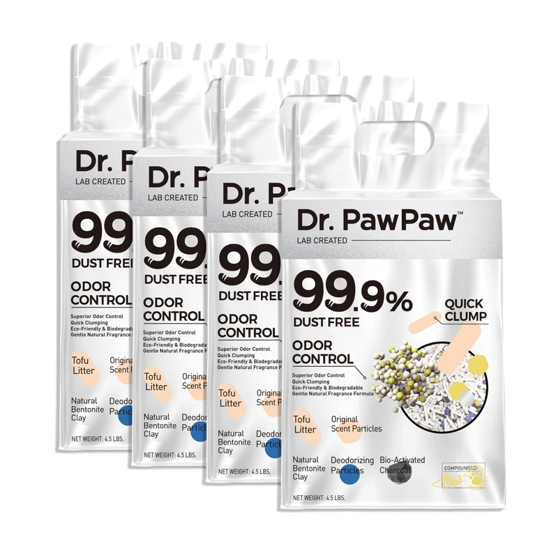 Dr. PawPaw Litière Chat au Tofu – Contrôle des Odeurs et Grumeaux Solides, 18 lb, Sans Poussière