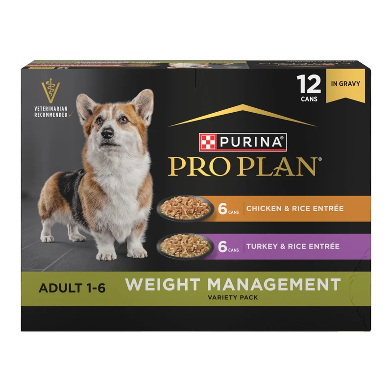Purina Pro Plan Spécialisé : Alimentation humide pour chien – Gestion du poids (Poulet et Riz et Dinde et Riz en sauce), Assortiment de 12 boîtes de 13 oz
