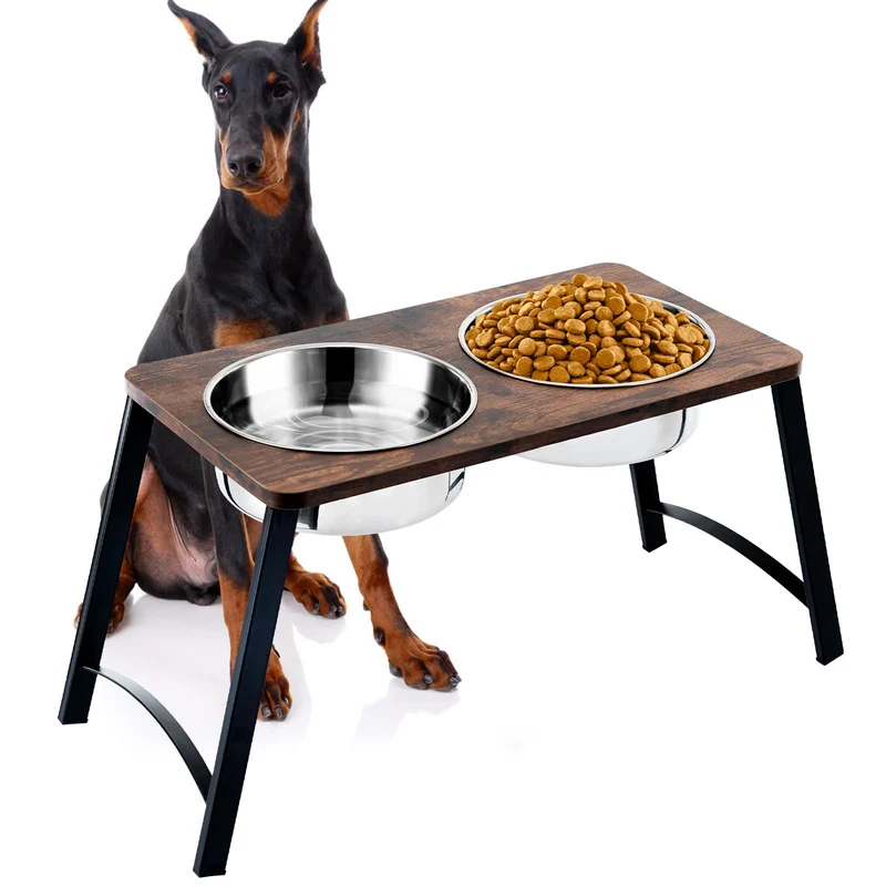 Kevideawl – Bols surélevés en bois pour chiens moyens et grands, 2 bols inox 1700 ml, antidérapants