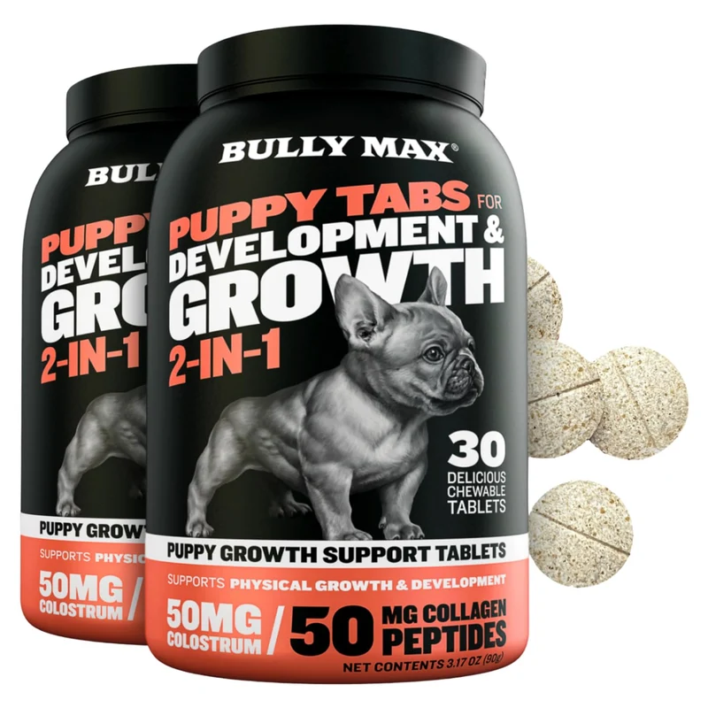 Bully Max – Vitamines 2-en-1 pour chiots | 30 comprimés mâchables, 2 bouteilles