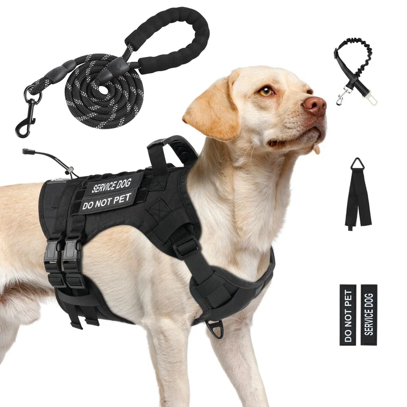 Yungaspy Harnais Tactique Anti-Traîne pour Grand Chien – Ensemble MOLLE Noir, Taille L