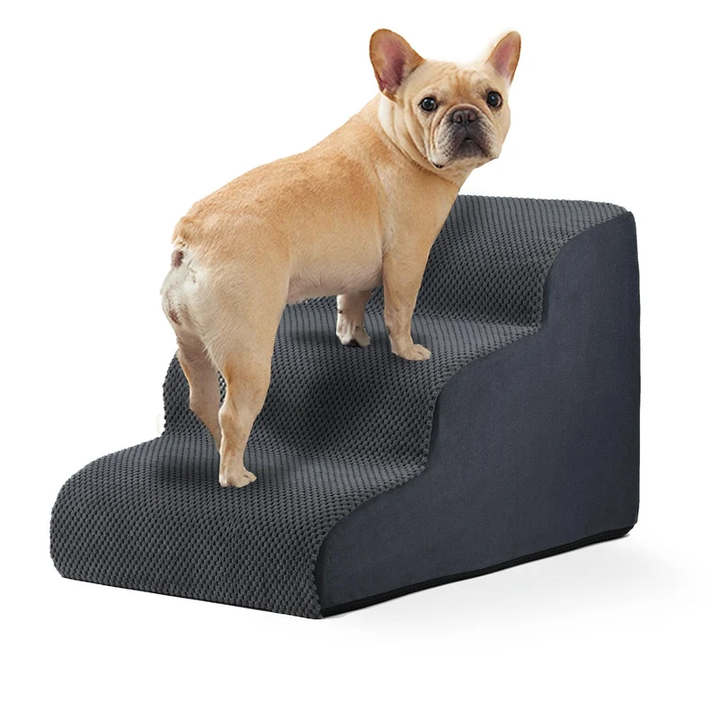 GARMART – Escalier pour chien à 3 étapes pour lit avec housse lavable, mousse haute densité, gris
