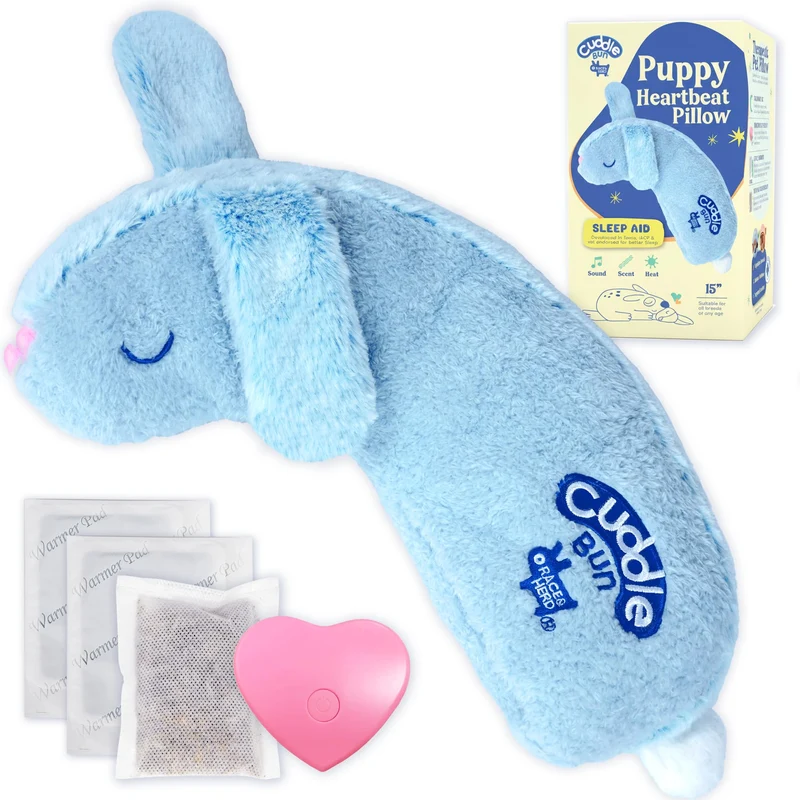 Race&Herd CuddleBun: Jouet Chiot Cœur Battant et Coussin Confort (Bleu)