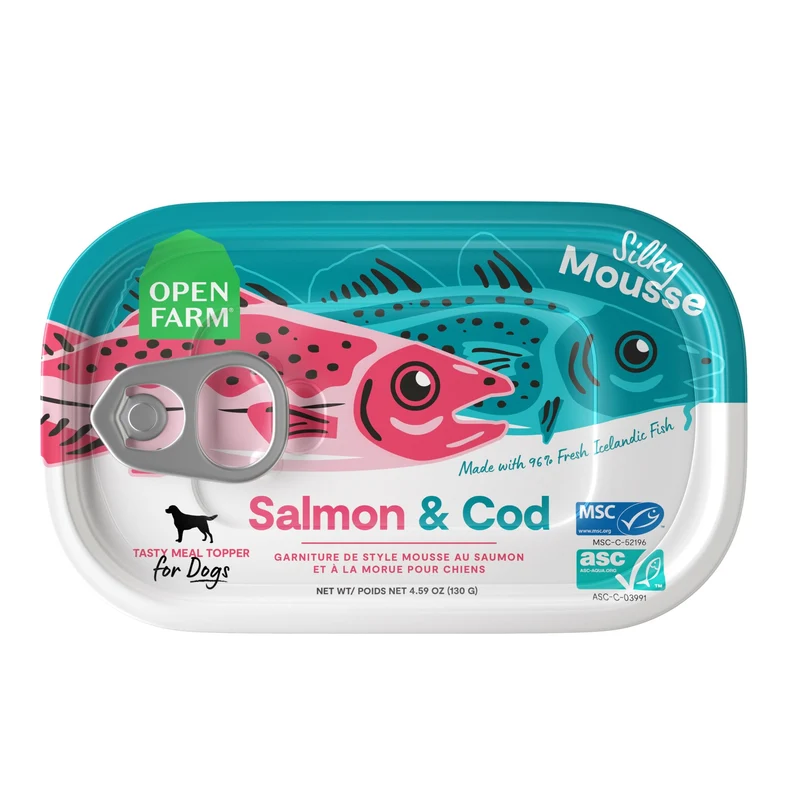 Open Farm – Mousse en conserve pour chien, 96% poisson islandais, saumon et morue, sans céréales ni légumineuses, 4,59 oz (pack de 12)