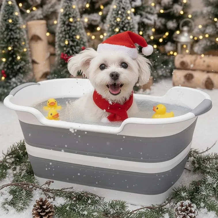 CYGNE Baignoire pliable pour chien et chat — vidange intégrée, design compact et portable