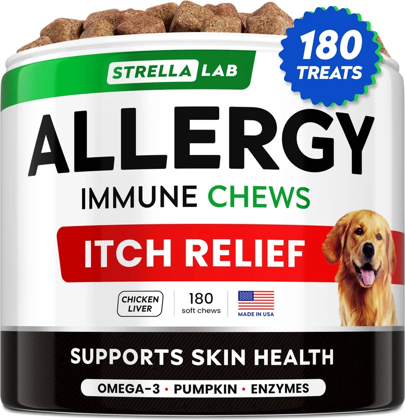 StrellaLab Chien – Soulagement Allergies & Démangeaisons avec Oméga-3, 180 comprimés