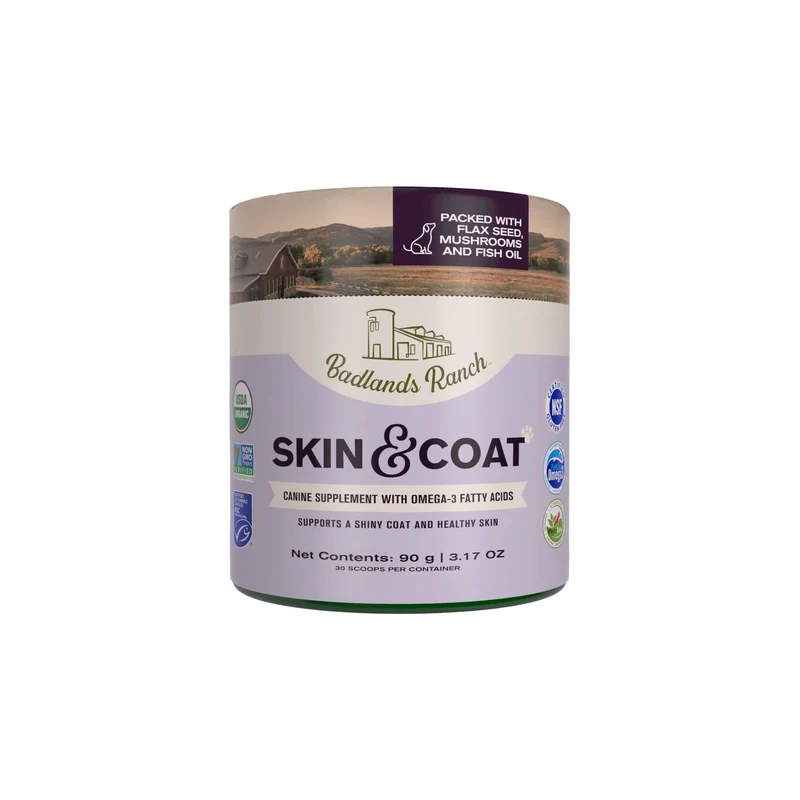 Badlands Ranch – Supplément peau et pelage pour chien avec oméga-3, ingrédients biologiques, topper antioxydant (30 dosettes) – par Katherine Heigl