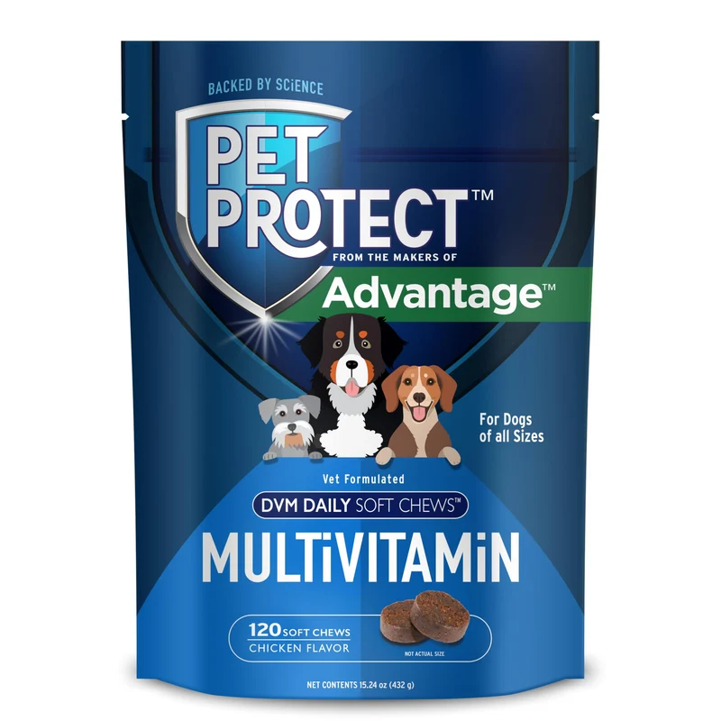 Pet Protect Multivitamines pour Chien – Friandises Molles au Poulet, Formulation DVM Quotidienne (120 Friandises)