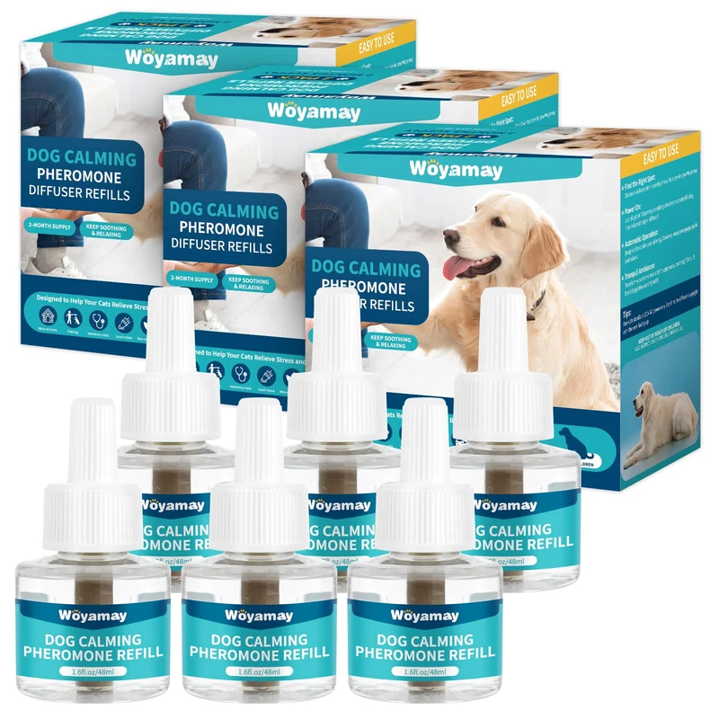 Woyamay Recharges Diffuseur Calmants pour Chien – Lot de 6, Phéromones Anti-Anxiété, 180 Jours, Compatible Têtes Courantes