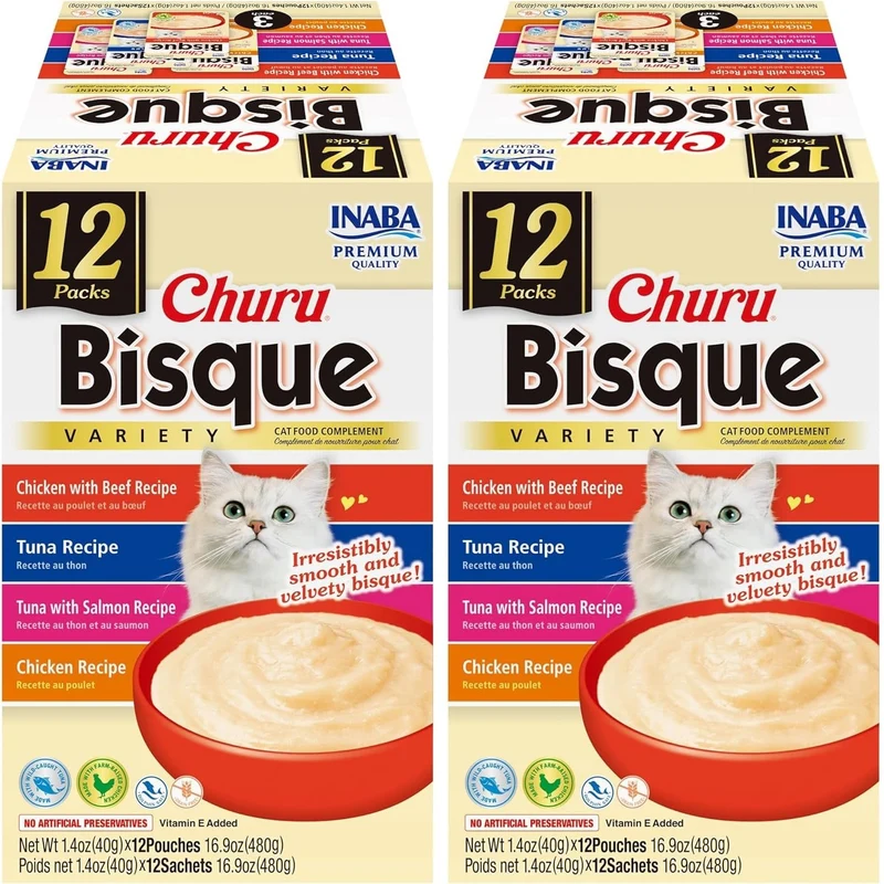 INABA Churu Bisque – Purée Crèmeuse pour Chats (Thon & Poulet), 24 Sachets – 1,4 oz