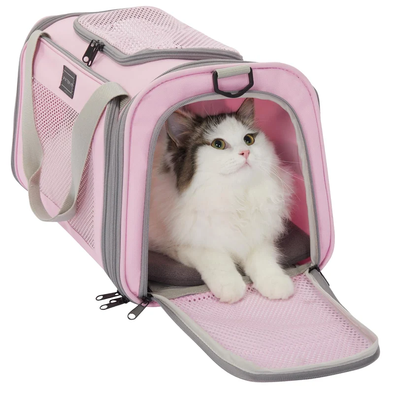 Petsfit Porte-chat en cabine 17,5 × 10,5 × 10,5 po – Sûr, accès triple et tapis lavable