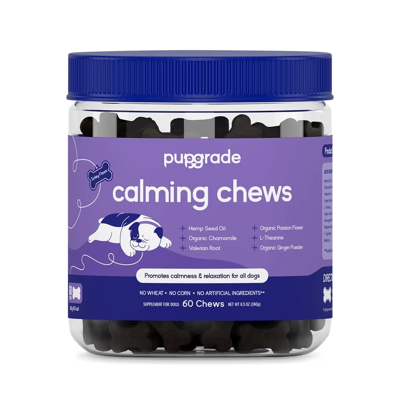 PupGrade Friandises Calmantes pour Chiens — Relaxation et Gestion du Stress (60 Friandises Moelleuses, Saveur Dinde)