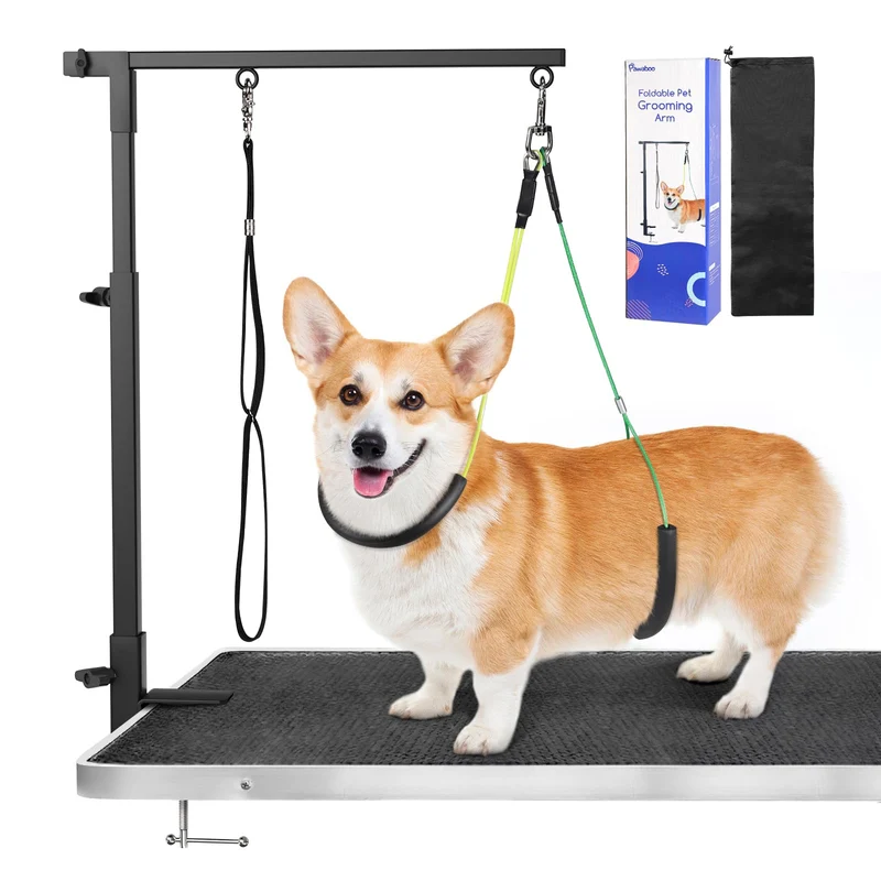 Pawaboo Bras de Table Toilettage Chien – 35 pouces Ajustable avec Serre et Accessoires Offerts