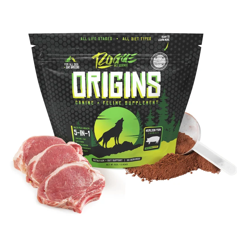 Origins 5-en-1 Chien – Rogue Pet Science | Supplément en poudre Porc Héritage, 2 Livres