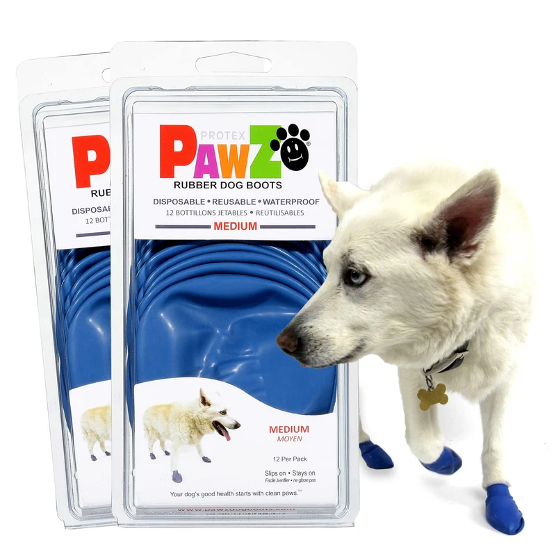 Protex PawZ Bottes pour Chiens Moyens – Étanches Tout-Temps, Antidérapantes, Enfilage Facile, Bleu, Pack 24