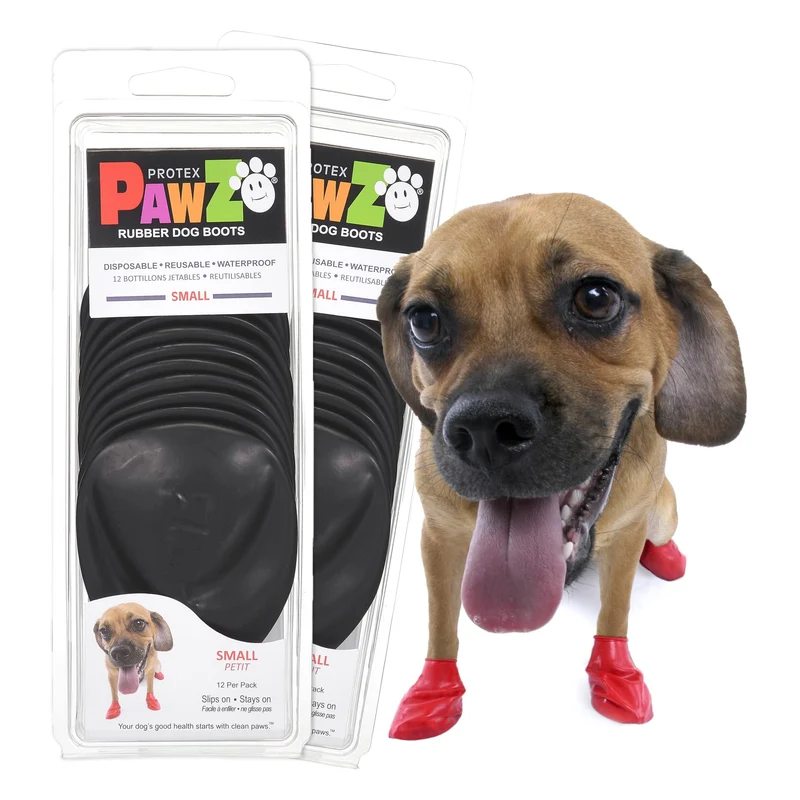 Protex PawZ – Bottes en caoutchouc pour petites pattes – Étanches toute l'année, traction anti-glisse – À enfiler – Noir – Pack 24 (2 à 2,5 pouces)