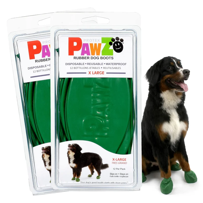 Protex PawZ Bottes pour Chien – Grandes Pattes 4 Pouces et Plus, Etanches Toute Saison, Antiderapantes – Vert, Lot de 24