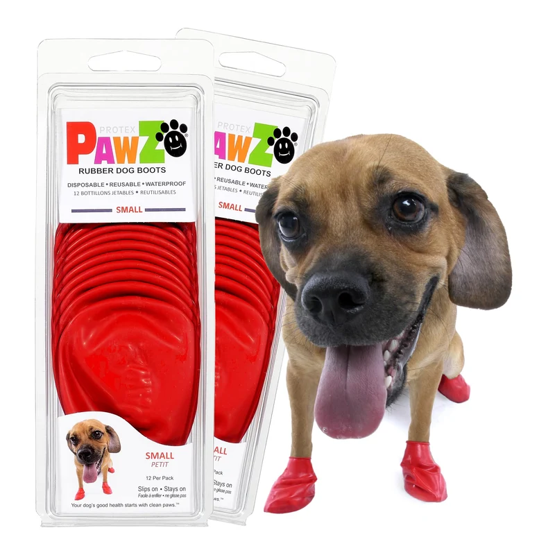 Protex PawZ – Bottes en caoutchouc pour petites pattes de chien – Étanches tout-temps, anti-glisse, rouges, taille petite (2 à 2,5 pouces) – Pack de 24