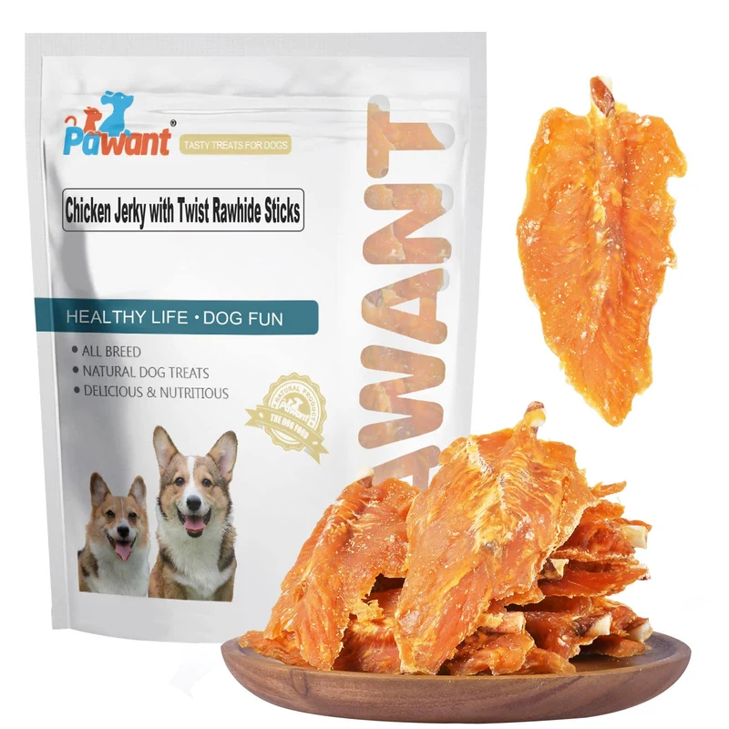 Pawant Bâtonnets Jerky de Poulet avec Twist et Cuir Brut – Friandises Protéinées pour Chiens, 900 g, Format 10–11 cm