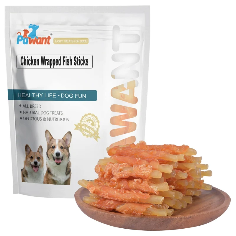 Pawant Friandises Douces – Bâtonnets Morue Enrobés de Poulet, Sans Cuir, 2 lb pour Chiots