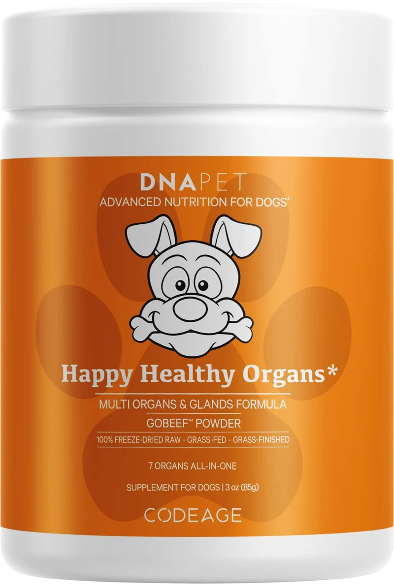 DNA PET Happy Healthy Organes et Glandes pour Chiens – Supplément multi-organ bovin en poudre lyophilisée, 3 oz