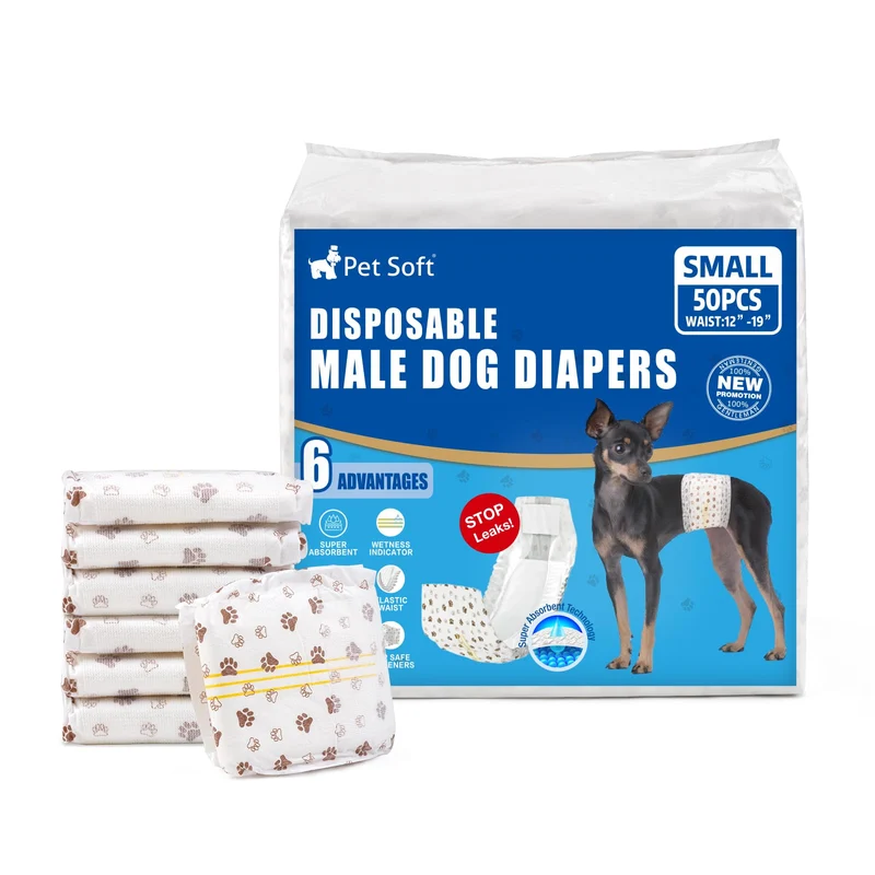 Pet Soft Couches pour Chien Mâle – Jetables, Indicateur d'Humidité, Ultra Absorbantes, 50 pièces, Taille S