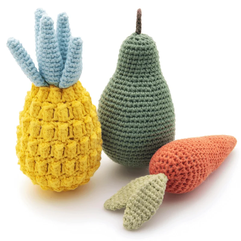 Nina Woof – Ensemble de Jouets Sifflet en Coton Biologique Fruits et Légumes