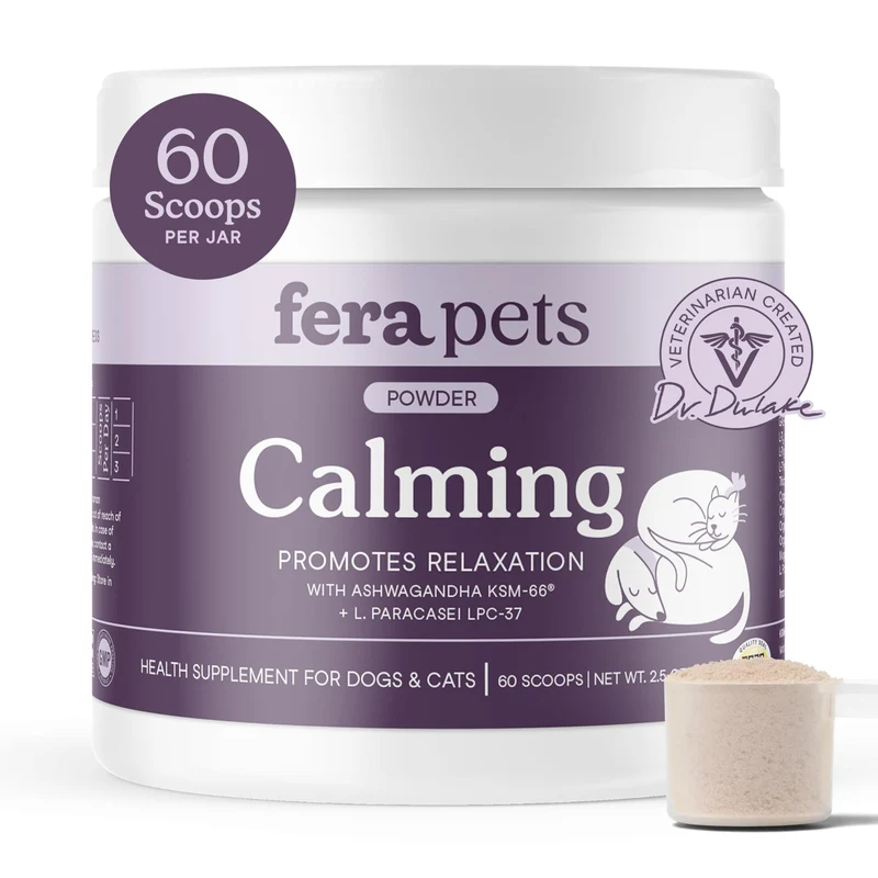 Fera Pets Calmant pour Chiens et Chats – Probiotiques, L-théanine et Ashwagandha, 60 Mesures