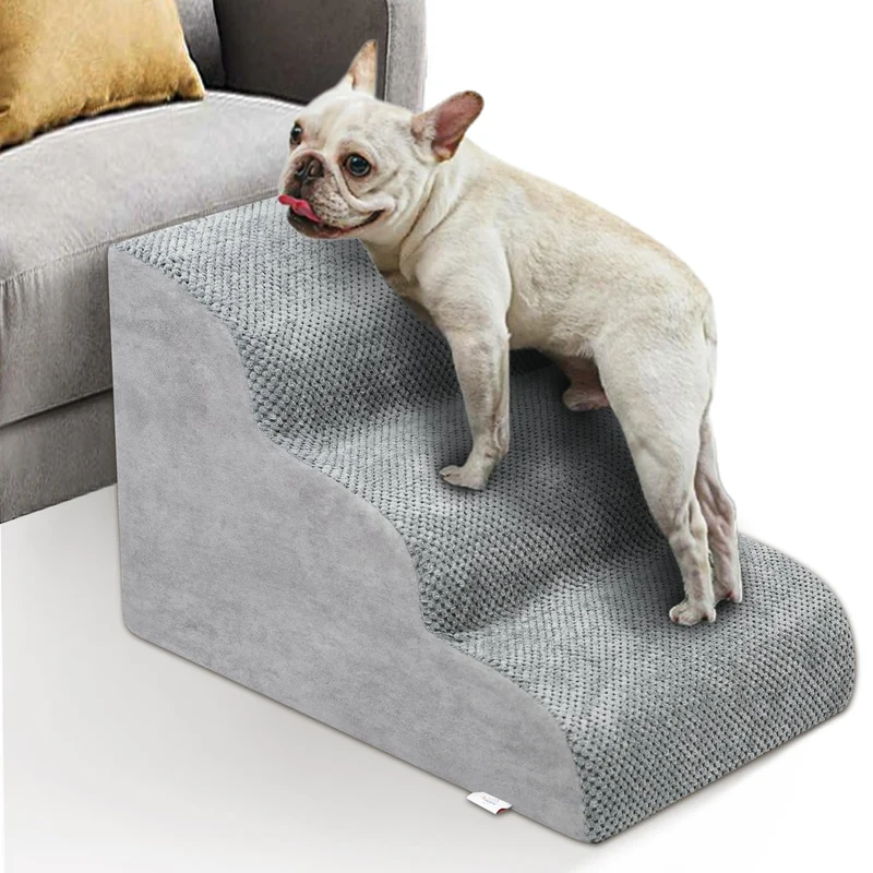 Escaliers pour Chien Petits – Niubya, Mousse Dense, 3 Etages, Anti-Derapant Gris