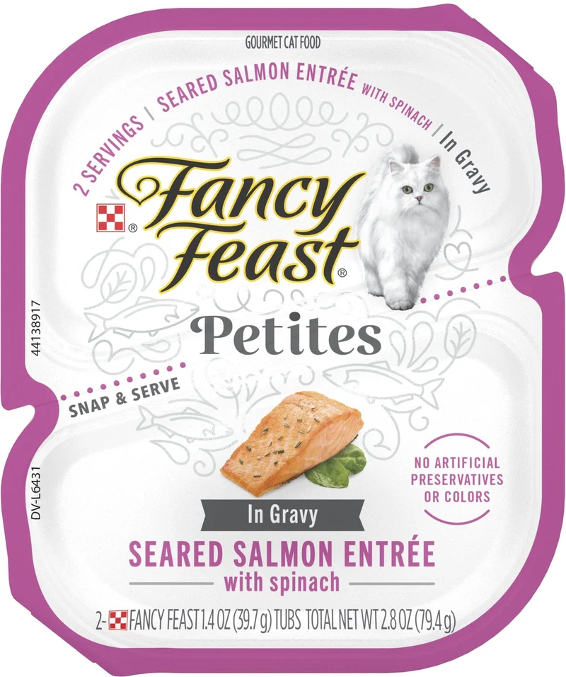 Fancy Feast Gourmet Sans Céréales – Repas Humides pour Chats, Lot de 10 Barquettes Doubles (20 Portions) – Saumon Poêlé en Sauce