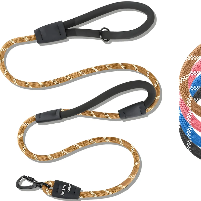 Laisse pour chien Roam Gear 6 pieds – 2 poignées rembourrées, mousqueton verrouillable, réfléchissante