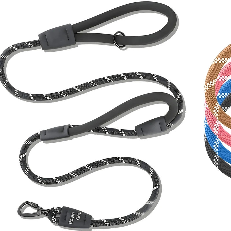 Laisse pour chien Roam Gear 6 pieds – Poignées doubles rembourrées, mousqueton verrouillable, réfléchissante