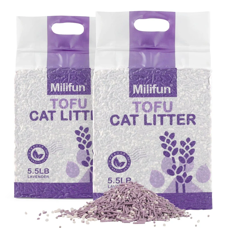 MILIFUN Litière Tofu pour chat – Sans poussière & agglomération rapide, parfum lavande