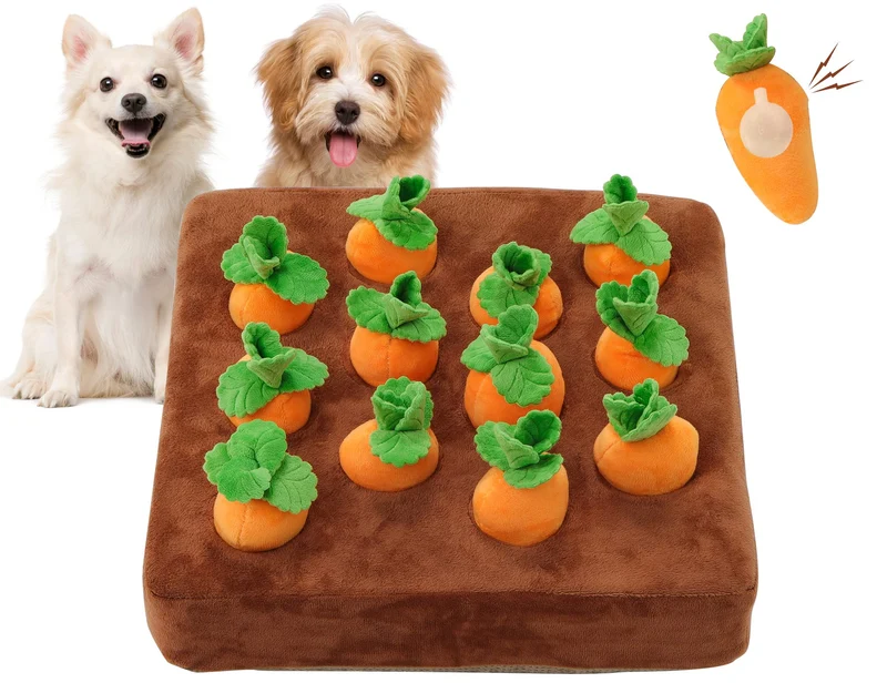 IVVIQQ Jouet interactif pour chien – Carotte qui siffle et tapis de fouille olfactive 2 en 1, anti-glisse, 12 carottes